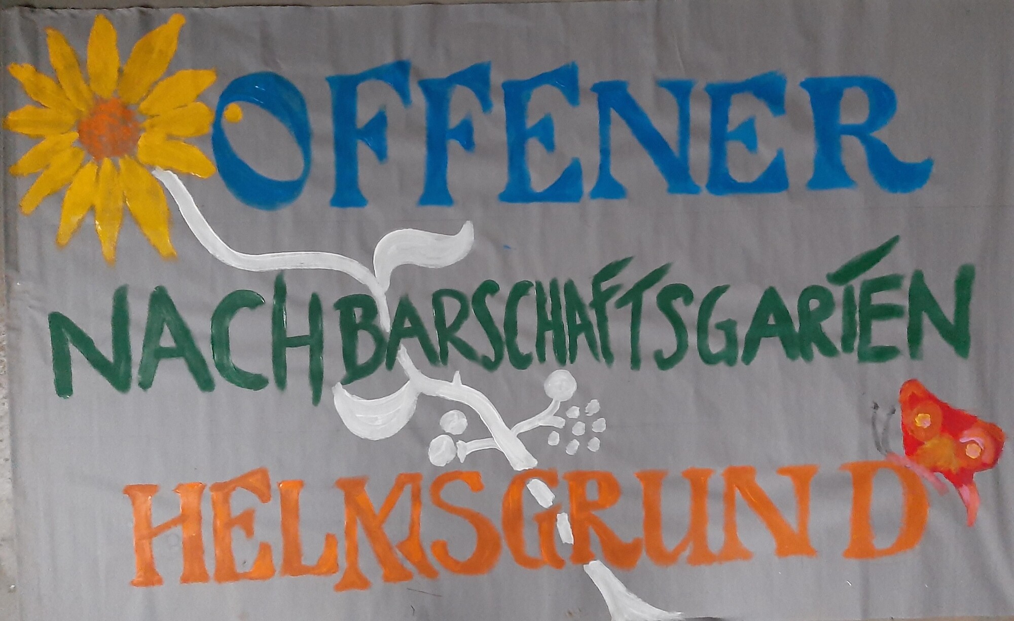 Schild des Gemeinschaftsgartens Helmsgrund